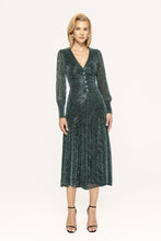 Load image into Gallery viewer, BUTTON-EMBELLISHED RUCHED MIDI DRESS
